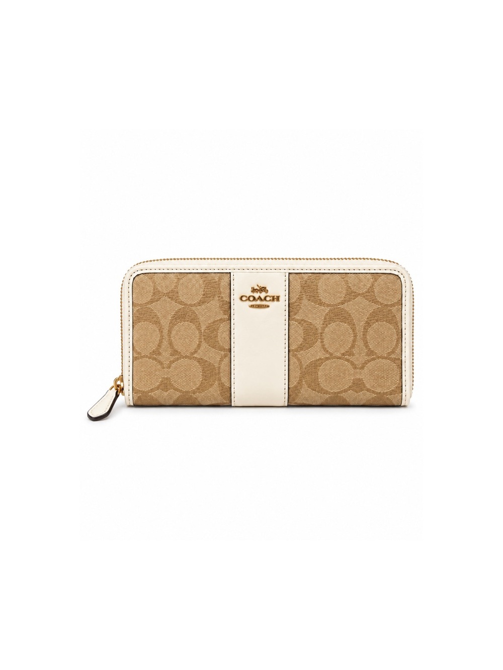 Coach White Tan Gold Zip Around Wallet 7x5 Women’s Designer